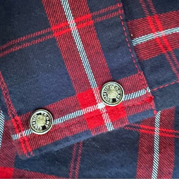 Tommy Hilfiger Women M Plaid Button-Up Shirt Red Navy Check Cotton Logo Pocket - Picture 9 of 10